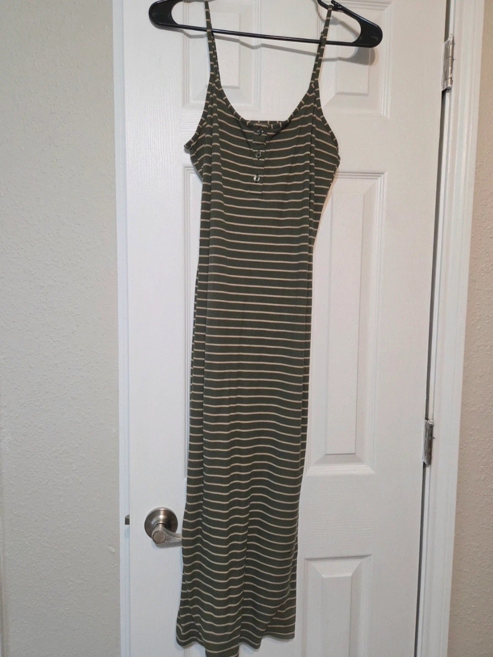 No Boundaries Olive Striped Maxi Dress - Sleeveless Spaghetti Strap